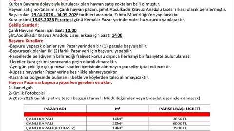 Uşak'ta Kurban Satış Yerleri Açıklandı
