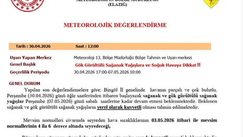 Bingöl'de Sağanak Yağış Bekleniyor