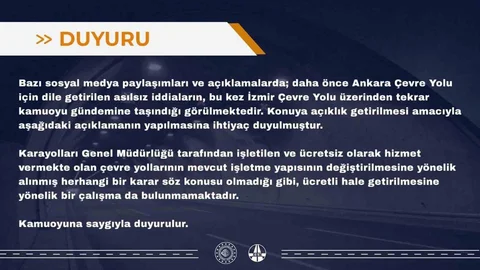 İzmir Çevre Yolu Ücretli Olmayacak