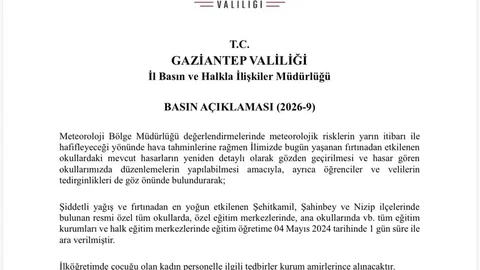 Gaziantep'te Okullar Fırtına Nedeniyle Tatil Edildi