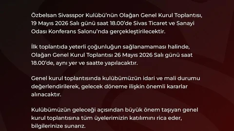 Sivasspor'da Genel Kurul Toplantısı Yapılacak