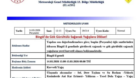 Bingöl'de Sağanak Yağış Bekleniyor