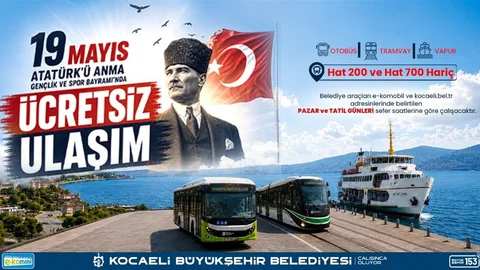 Kocaeli'de 19 Mayıs'ta Ulaşım Ücretsiz Olacak
