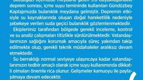Malatya'da İçme Suyunda Bulanıklık Sorunu