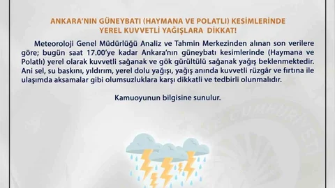 Ankara'da Sel ve Su Baskını Uyarısı