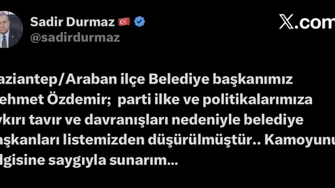 MHP Araban Belediye Başkanını Düşürdü