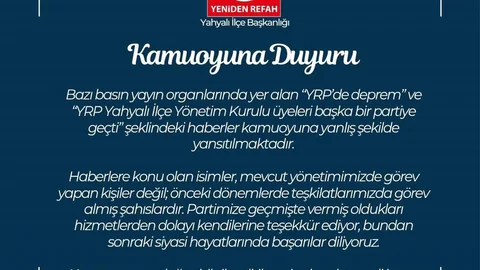 YRP Kayseri'den Açıklama Geldi