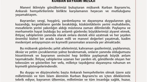 Ankara Valisi Canbolat'ın Bayram Mesajı