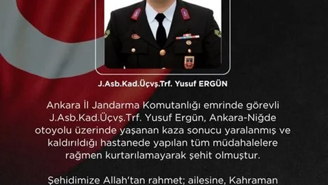 Ankara'da Jandarma Astsubay Şehit Oldu