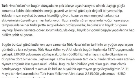 Türk Hava Yolları'ndan Kabin Memurlarına Kutlama