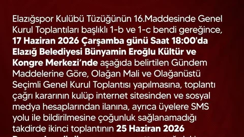Elazığspor Genel Kurul Tarihi Açıklandı