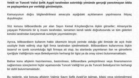 Tunceli Valiliğinden Afiş Açıklaması Yapıldı