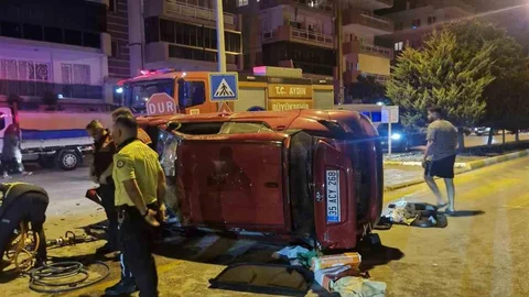 Kuşadası'nda Takla Atan Araçta Yaralı Sürücü