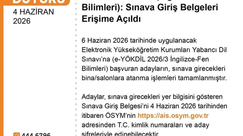 e-YÖKDİL 2026/3 Sınavı İçin Giriş Belgeleri Açıldı