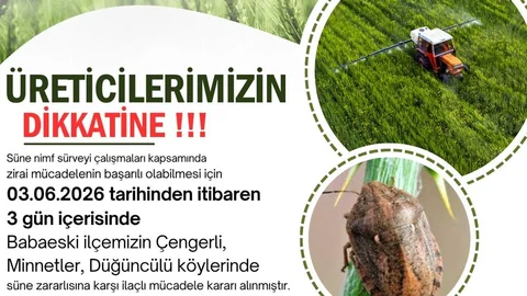Kırklareli'nde Süne Zararlısına İlaçlama Uyarısı