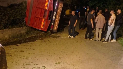 Giresun'da Yaş Çay Yüklü Kamyon Devrildi