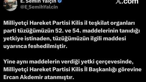 MHP Kilis İl Teşkilatı Feshedildi