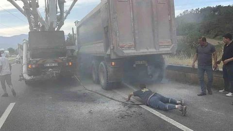 Düzce'de Kamyon Lastiği Yangını Kontrol Altına Alındı