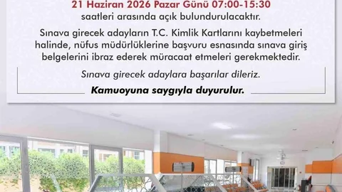 YKS İçin Nüfus Müdürlükleri Açık Olacak