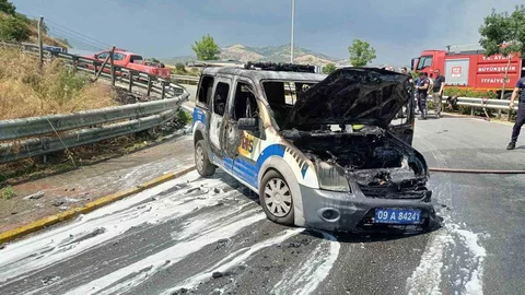 Aydın'da Polis Aracında Yangın Çıktı