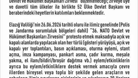 Elazığ'da 14 Günlük Eylem Yasağı Uygulaması