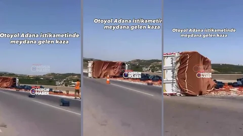 Mersin Otobanında Kaza: Domates Yüklü Kamyon Devrildi