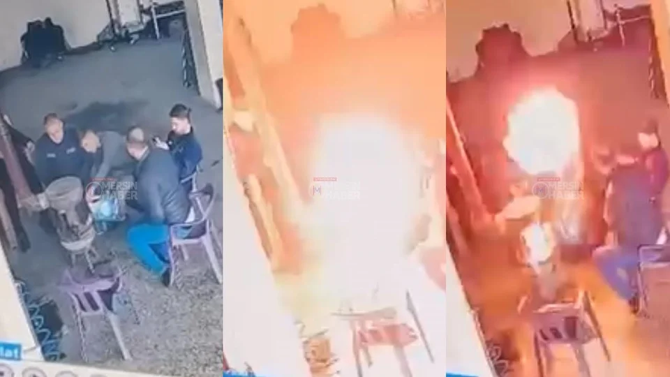 Mersin'de Tamirhanede Soba Parlaması Kamerada: Yanıcı Madde Dökülünce Alevler Yükseldi