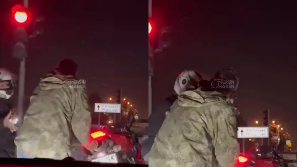 Soğukta Çareyi Egzozda Buldu! Mersin'de Motosiklet Sürücüsü Kırmızı Işıkta Ellerini Isıttı