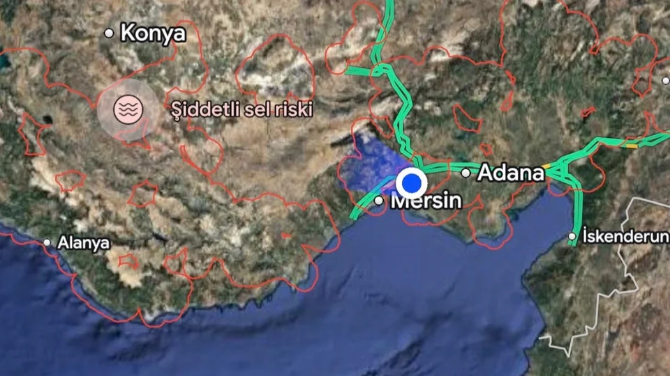 Google Mersin İçin Şiddetli Sel Uyarısı Yayınladı
