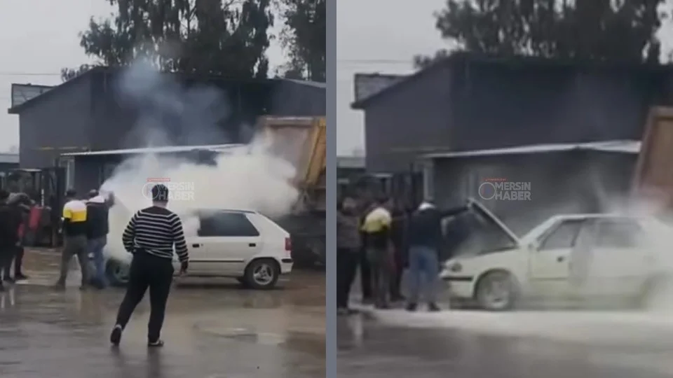 Hal Kavşağı'nda Seyir Halindeki Otomobilin Motoru Alev Aldı, Vatandaşlar Yangın Tüpleriyle Koştu!