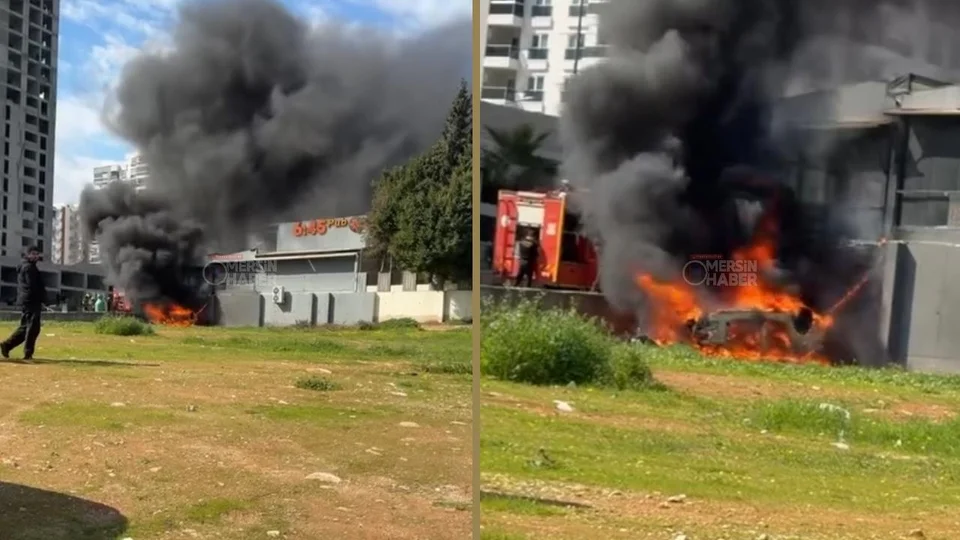 Üniversite Caddesi’nde Takla Atan Araç Alev Alev Yandı
