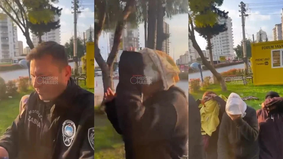 Mersin’de Sevgi Kavşağı'nda Motorize Zabıta Ekiplerinden Dilenci Denetimi