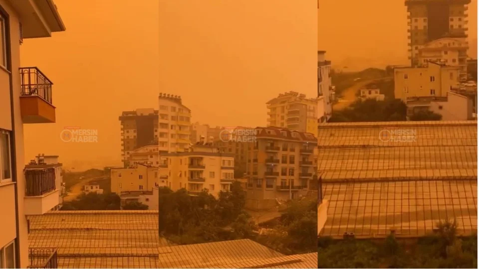 Anamur’da Gökyüzü Kızıla Döndü: Toz Bulutu İlçeyi Esir Aldı