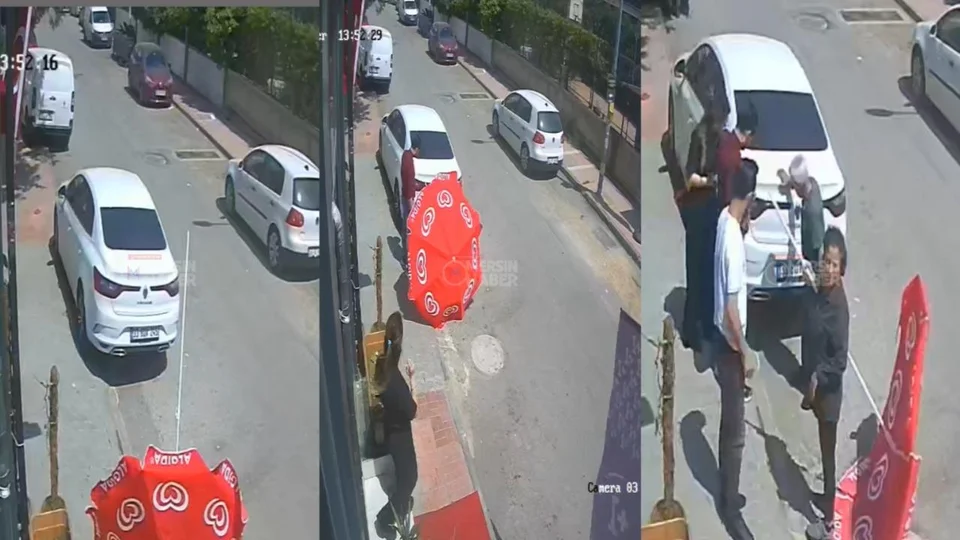 Mezitli’de Sıra Dışı Olay: Rüzgarın Uçurduğu Şemsiye Park Halindeki Araca Saplandı