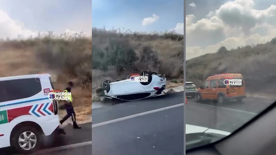 Mersin-Adana Otoyolunda Kontrolden Çıkan Araç Takla Atarak Durabildi