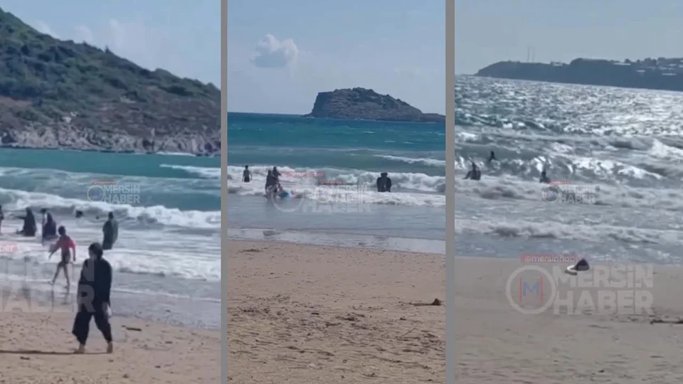 Aydıncık Sahilinde Dalgalara Meydan Okudular: Fırtınaya Rağmen Denize Girdiler