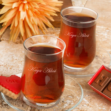 Kişiye Özel 12 Parça Çay Bardağı Aile Seti