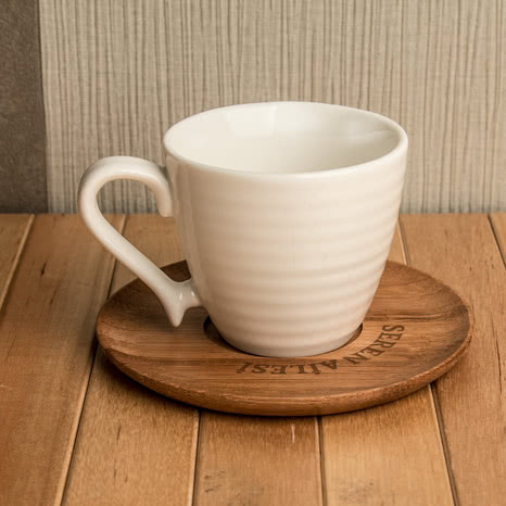 Kişiye Özel Bambu Tabaklı 6lı Fincan Seti