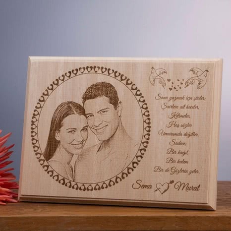Mutlu Çiftlere Özel Mesajlı Mini Ahşap Foto