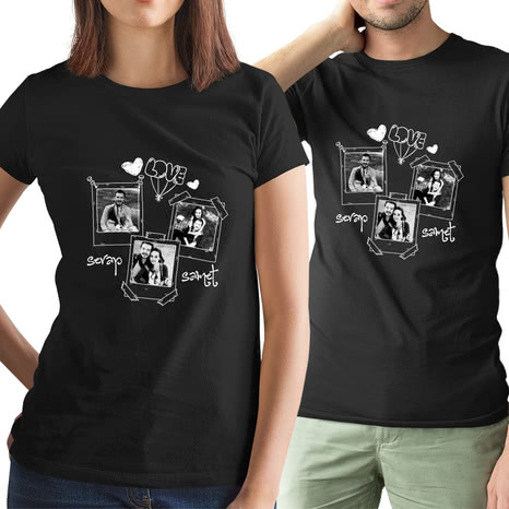 Siyah Beyaz Fotoğraf Baskılı İsme Özel Tişört Kombini