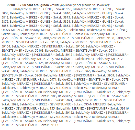 MERSİN AKDENİZ 29.4.2019 Elektrik Kesintileri Devamı