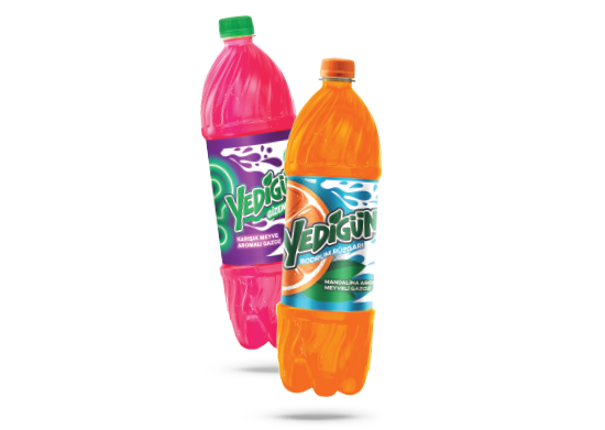 Karışık Meyve Aromalı ve Mandalina Aromalı Meyveli Gazoz Yedigün 1 lt