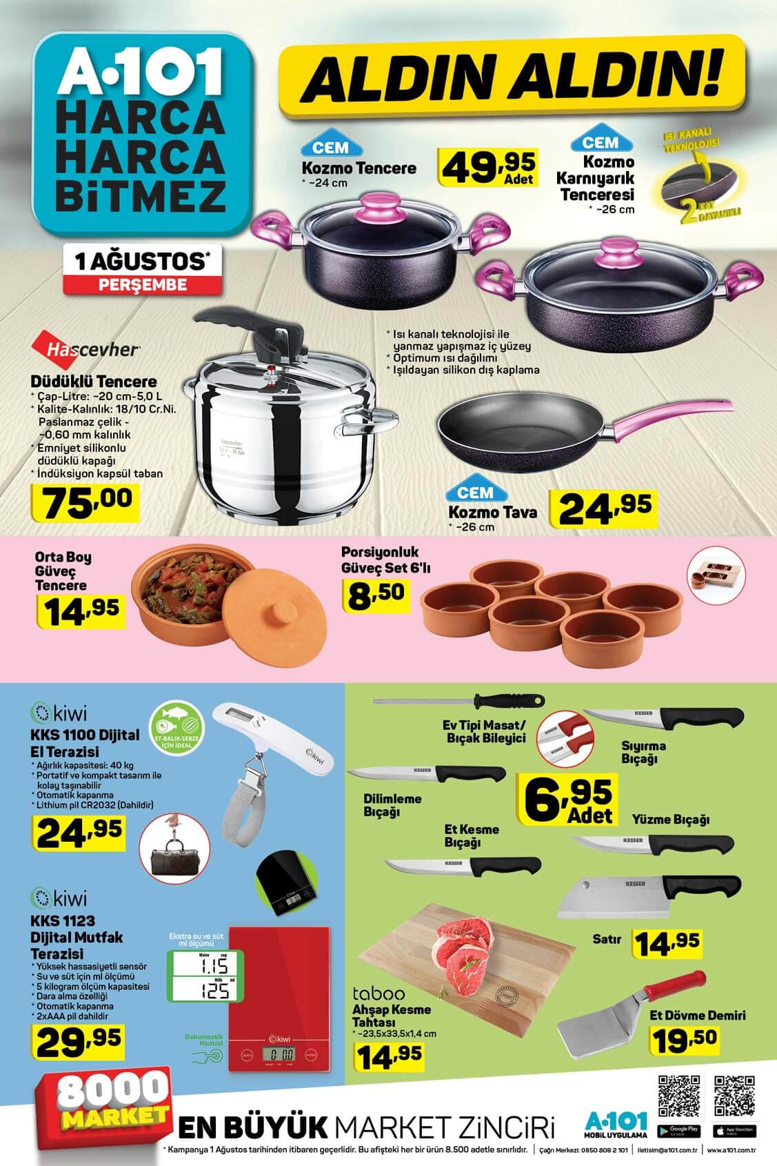 A101 Aldın Aldın 1 Ağutos'tan İtibaren Perşembe Mutfak Eşyaları