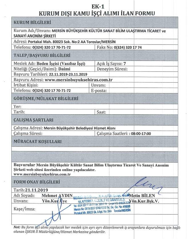 Beden İşçisi (Vasıfsız İşçi): 7 Kişi