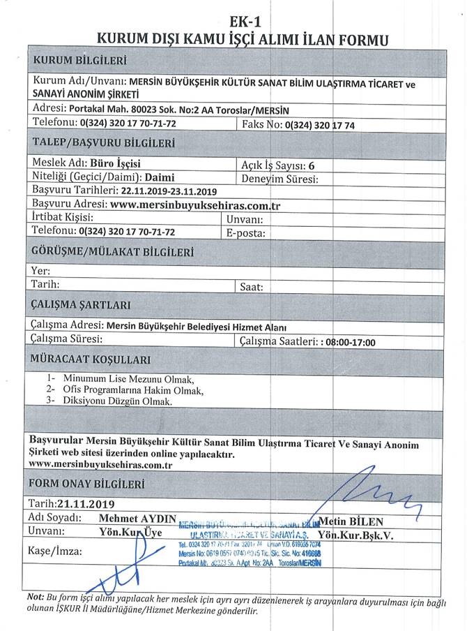 Büro İşçisi: 6 Kişi