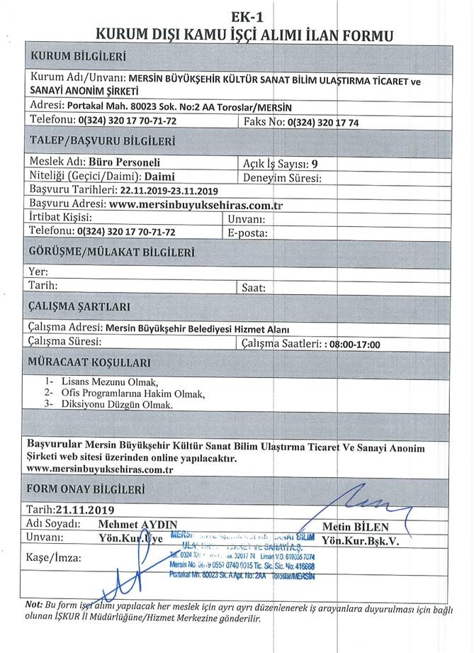 Büro Personeli: 9 Kişi