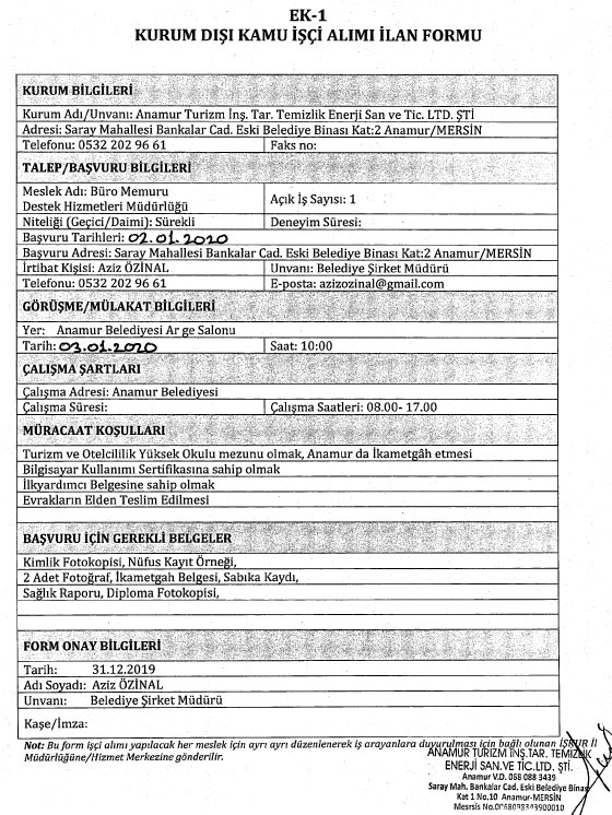 Destek Hizmetler Müdürlüğü Büro Memuru (Sürekli)