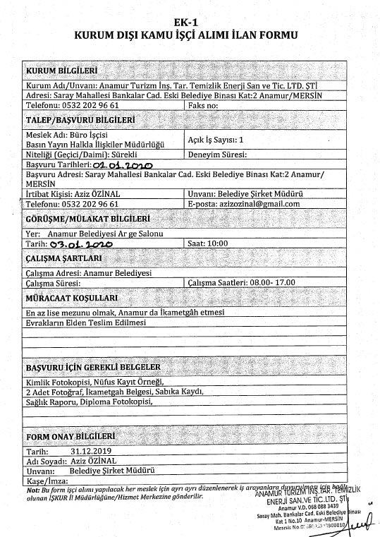 Basın Yayın Halkla İlişkiler Müdürlüğü - Büro İşçisi Alımı (Sürekli)