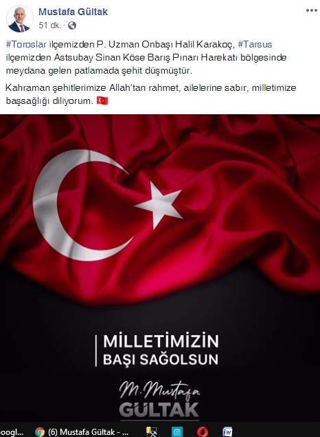 Akdeniz Belediye Başkanı M. Mustafa Gültak'tan Başsağlığı Mesajı