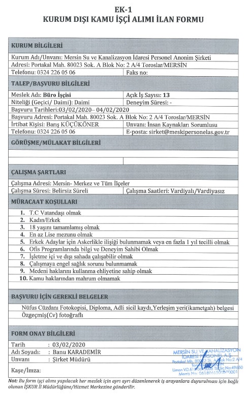 13 Daimi Büro İşçisi